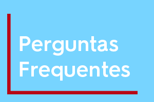 Imagem com fundo azul, linha na cor vermelha em "L" no canto inferior esquerdo da imagem. Ao centro, escrito em branco "Perguntas Frequentes"